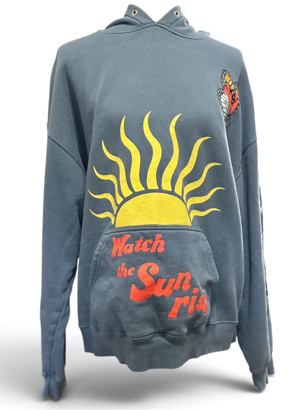 Coney Island Picnic Slate Blue Hoodie with Yellow Sun Graphic #754